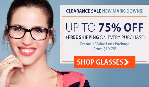 Save Up to 70% OFF Clearance Sale plus Free Shipping on orders at GlassesUSA.com